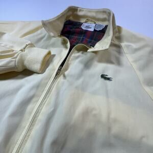 Vintage Mens Large Izod X Lacoste Butter Yellow 80s Jacket Preppy Plaid Lining